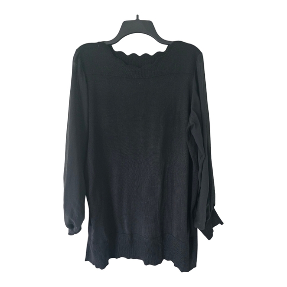 Cable & Gage Women’s Sweater Top  Sz 3X Plus Black Scallop Neck Long Sleeve - Picture 1 of 9